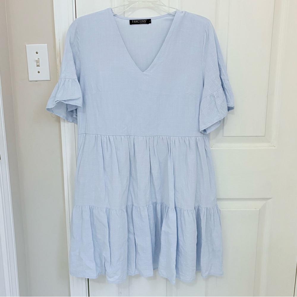 FANCYINN Short Sleeve Tiered Dress in Light Blue - Picture 7 of 11